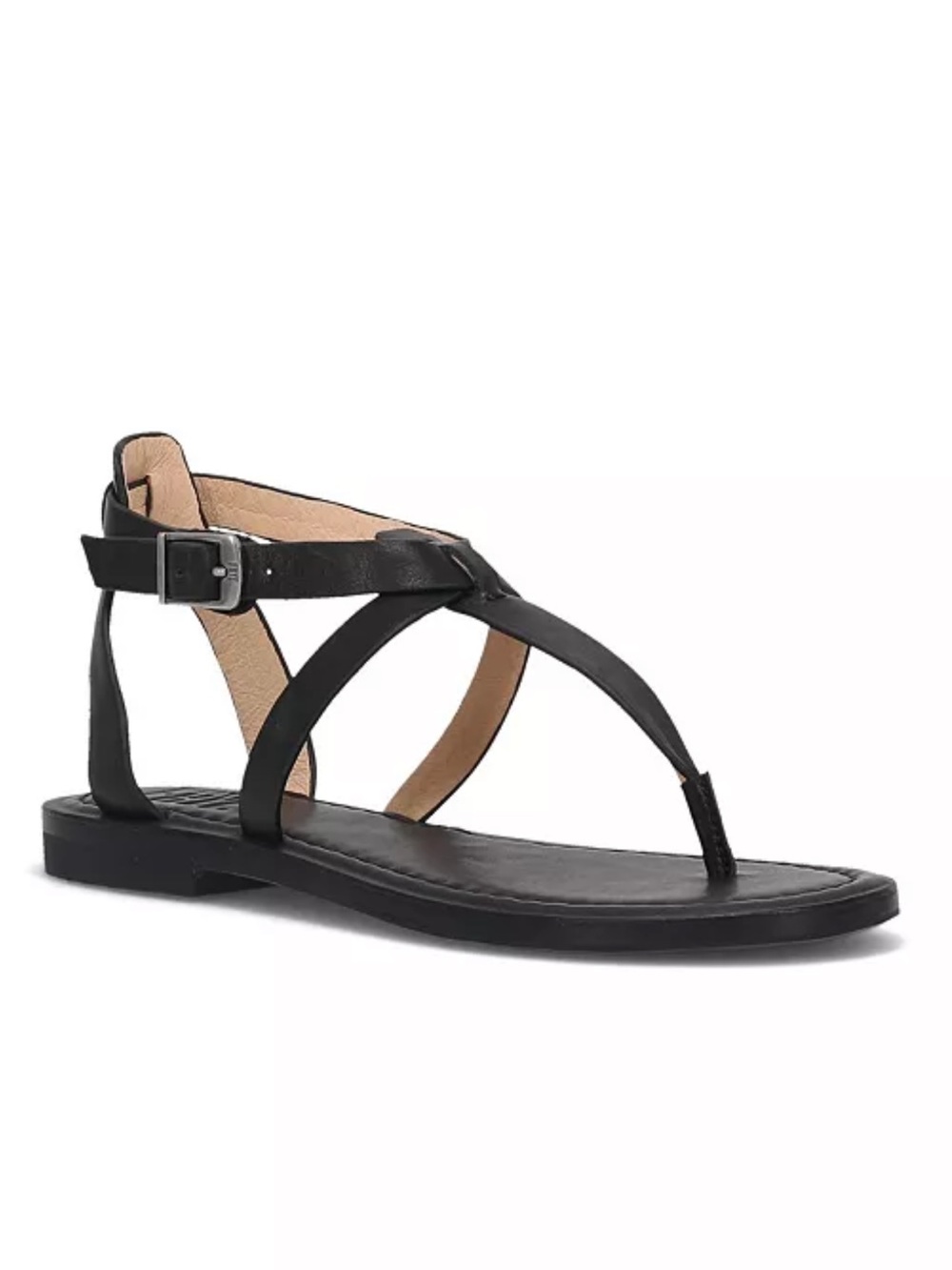 Frye Black Leather Strappy Thong Sandals